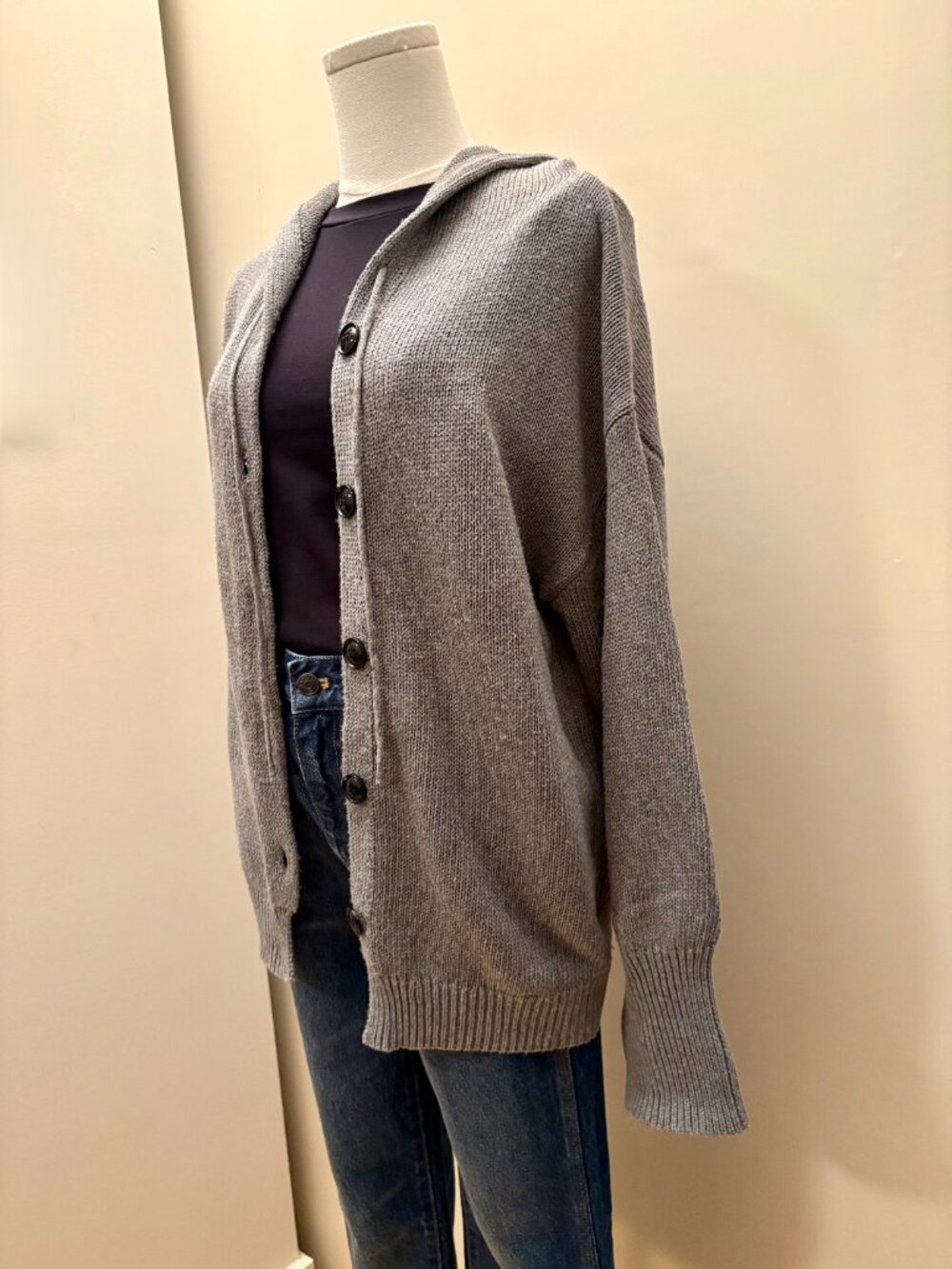 Button Drawstring Hooded Cardigan - Picture 5 of 10